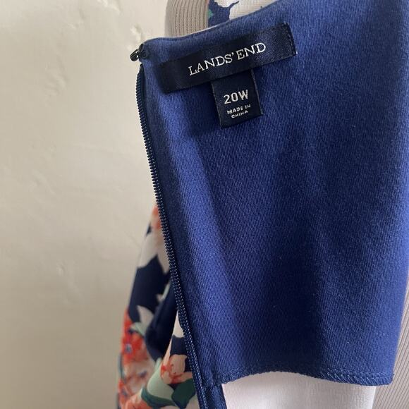 Land’s End Women’s Plus Size 20W Floral Sheath Dress Blue Pockets Scoop Neck - Picture 13 of 14